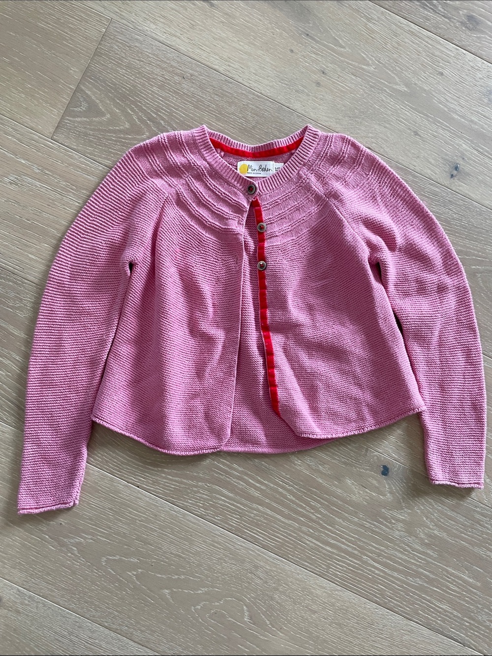 Mini Boden Pink Knit Cardigan with Red Trim